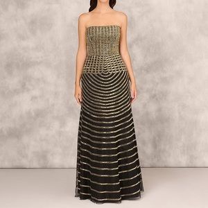 Black and Gold Beaded Strapless Sleeveless Ball Gown NWT